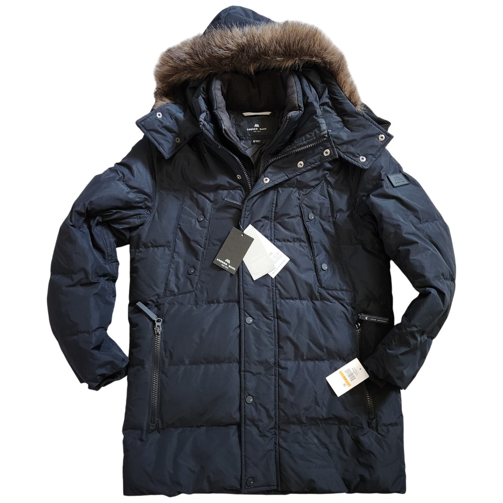 Andrew Marc Black‎ Gattaca Faux Fur-Trim Down-Blend Parka Men's Small NWT FLAW